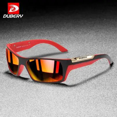 DUBERY Official Polarized Sunglasses Men UV400 Protection Sport Wrap Reinforced D186 PC Frame Red/Blue