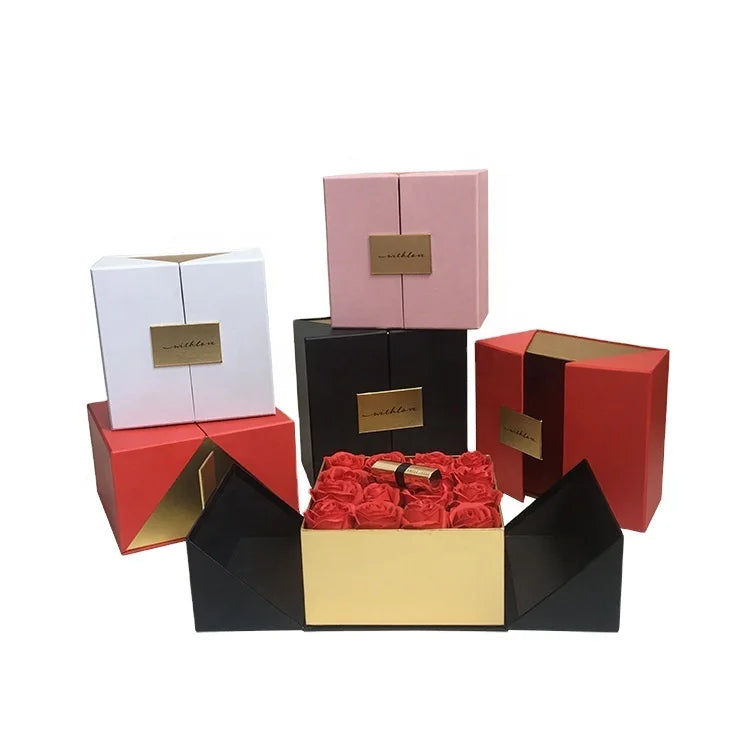 High-end Golden Splicing square Box Gift Box Two-piece Set Flower Packaging Box