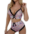 Women Nightwear Sexy Two Piece Lace Top and Shorts 2 Piece Sets  Pattern Printed Sleepwear Pajamas Sets