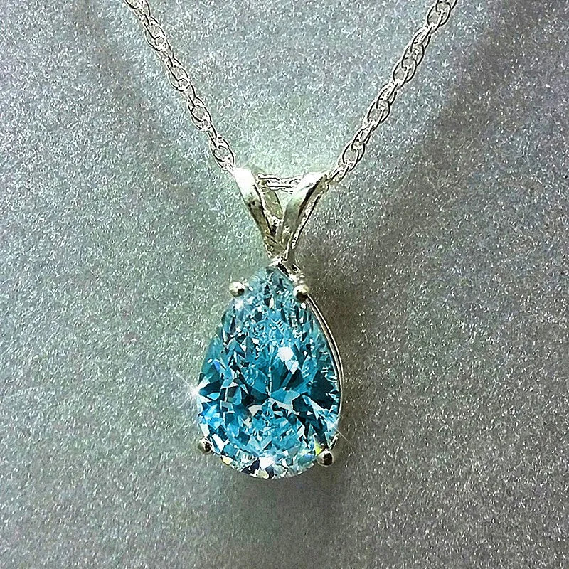 Huitan Water Drop Elegant Pure Pendent Necklace Pear Zircon Women Lady Girls Gifts Crystal Necklace Silver