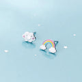 925 Sterling Silver Cute Sweet Asymmetrical Rainbow Clouds Earring Starfish Radish Shell Cats for Girls Kids Earrings Jewelry