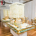 Luxury Chic White PU Base Stainless Steel Gold Frame Wedding Crystal Table