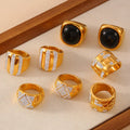 Retro Fashion Personalized Geometric Weaving Ring for Women Stainless Steel Texture Cubic Zirconia Ring Large Chunky Finger Ring