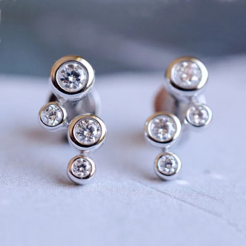 CAOSHI Valentine Gift Luxury Bezel Setting Jewelry Women Simple Round Shaped Cubic Zirconia Diamond Silver Color Stud Earrings