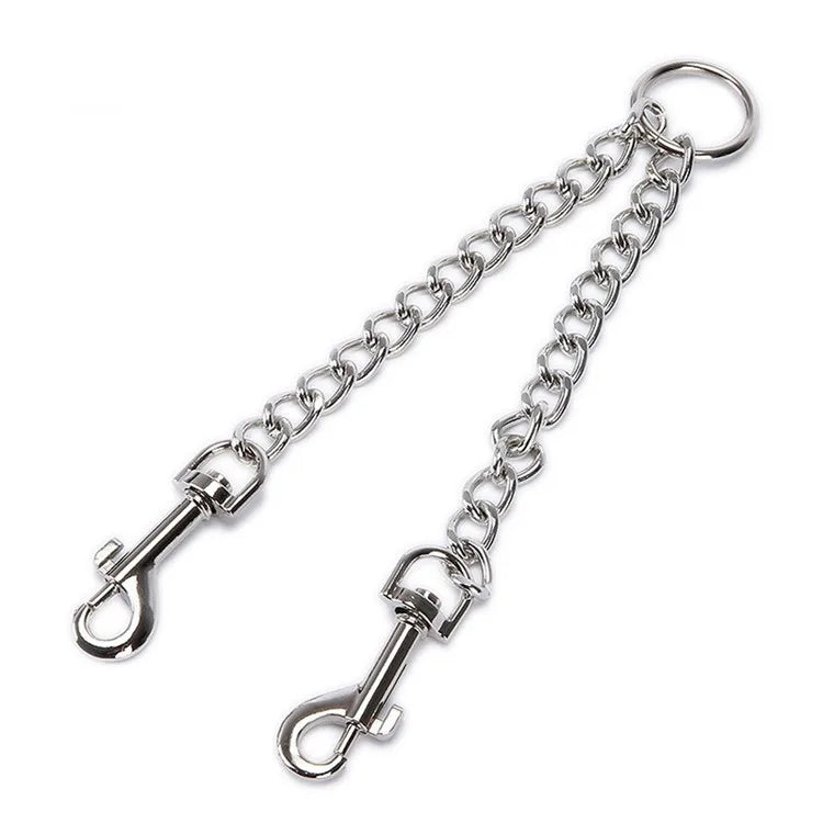Multifunctional One Drag Two Hooks Traction Leash Stainless Steel Metal Dog Chain