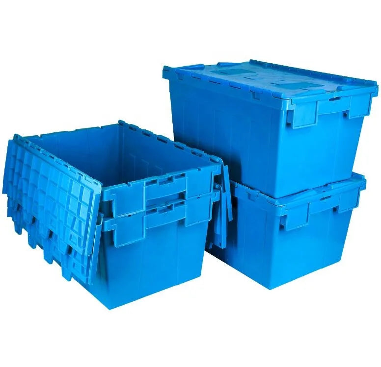 60L Heavy Duty Logistic Warehouse Storage Moving Distribution Recyclable Stackable Nestable Turnover Plastic Lidded Tote Box