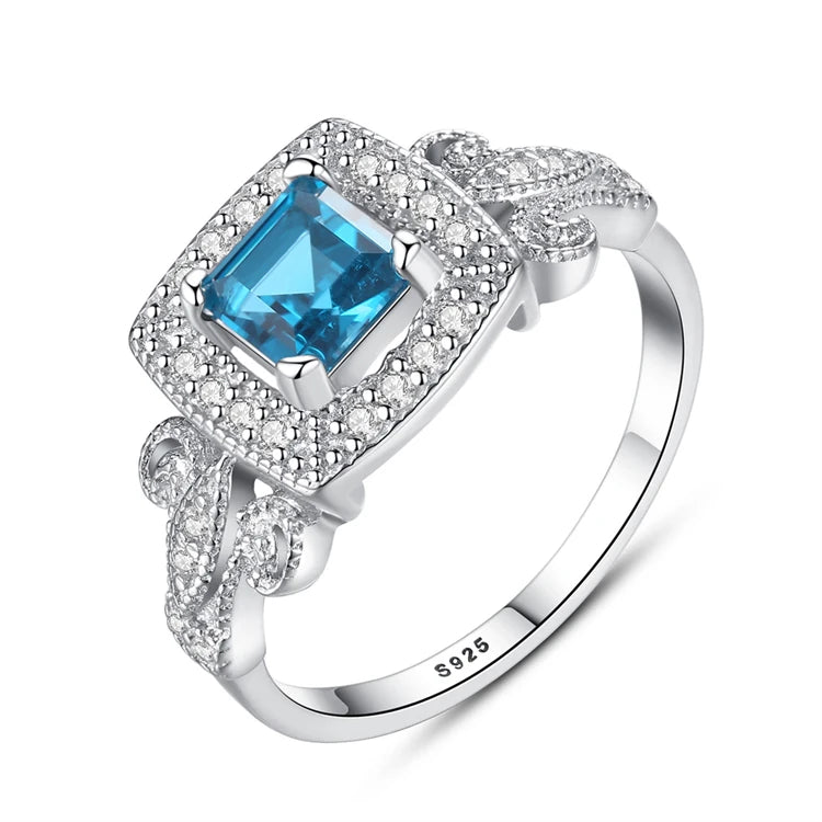 Fine Jewelry 925 Sterling Silver Square Shape Gemstone Diamond Rings for Women