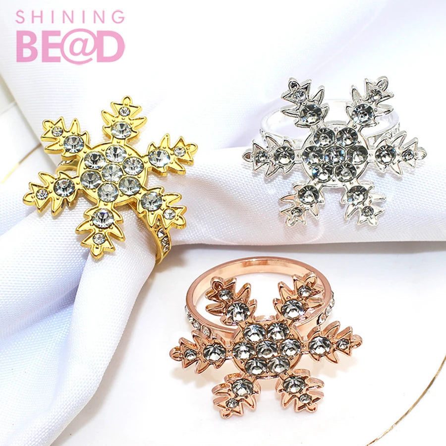 2025 Christmas Gold Silver Snowflake Napkin Ring Rhinestone Napkin Holder Hotel Party Table Decoration Wholesale