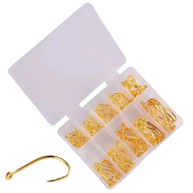Topline 100pcs Fishing Hooks Set Box Steel Carp Fishing Hooks with Hole Fishhooks Pesca Fishing Tackle Tool