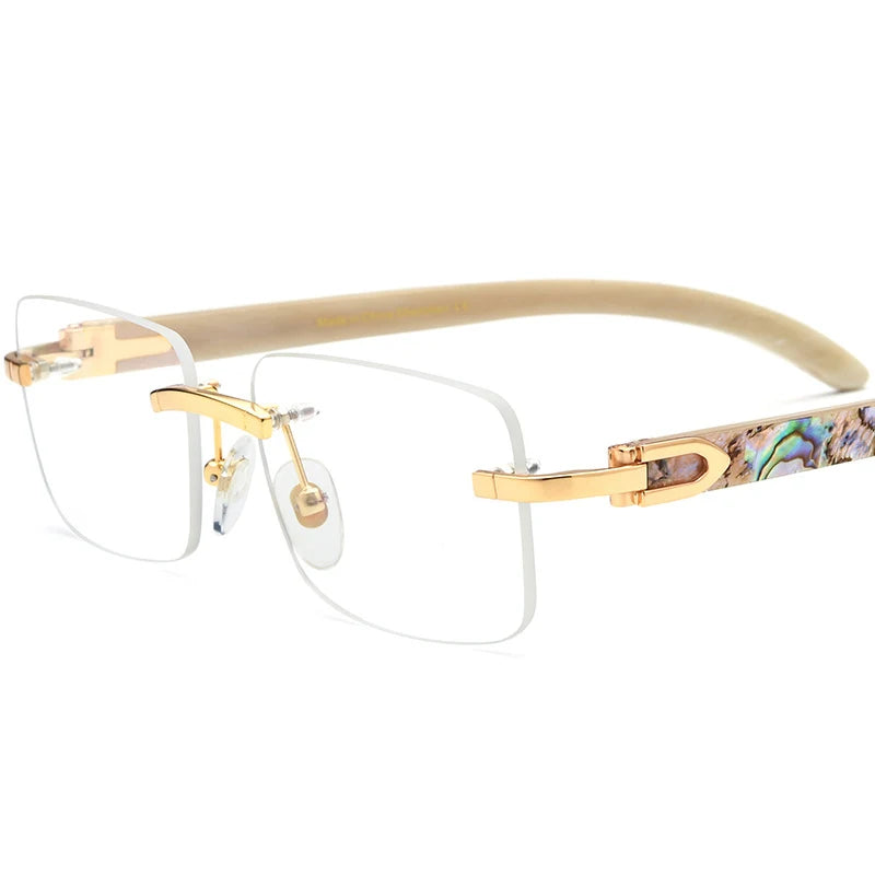 YTSBL908 New Natural Shell Optical Temple Glasses Frame Anti-Radiation Black Horn Acetate Material Rimless Myopia Glasses Frame