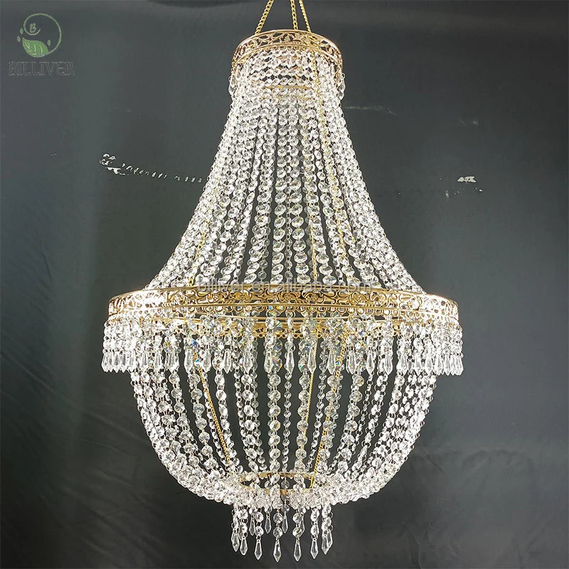 Elegant Modern Gold Iron Long Crystal Chain Beads Wedding Chandelier Gorgeous Wedding Decoration Hanging Lighting