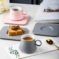 The Latest Design Round Handle Gold Rim Ceramic Latte Coffee Cup with Square Saucer