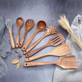 9pcs Acacia Wood Utensil Set Non-Stick Spatula and Wooden Spoon for Cooking Household Kitchen Supplies