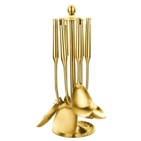 Stainless Steel Gold Kitchen Ware Set Eco-Friendly Rotating Holder Spatula Soup Ladle Slotted Spoon for Home Kitchen Use
