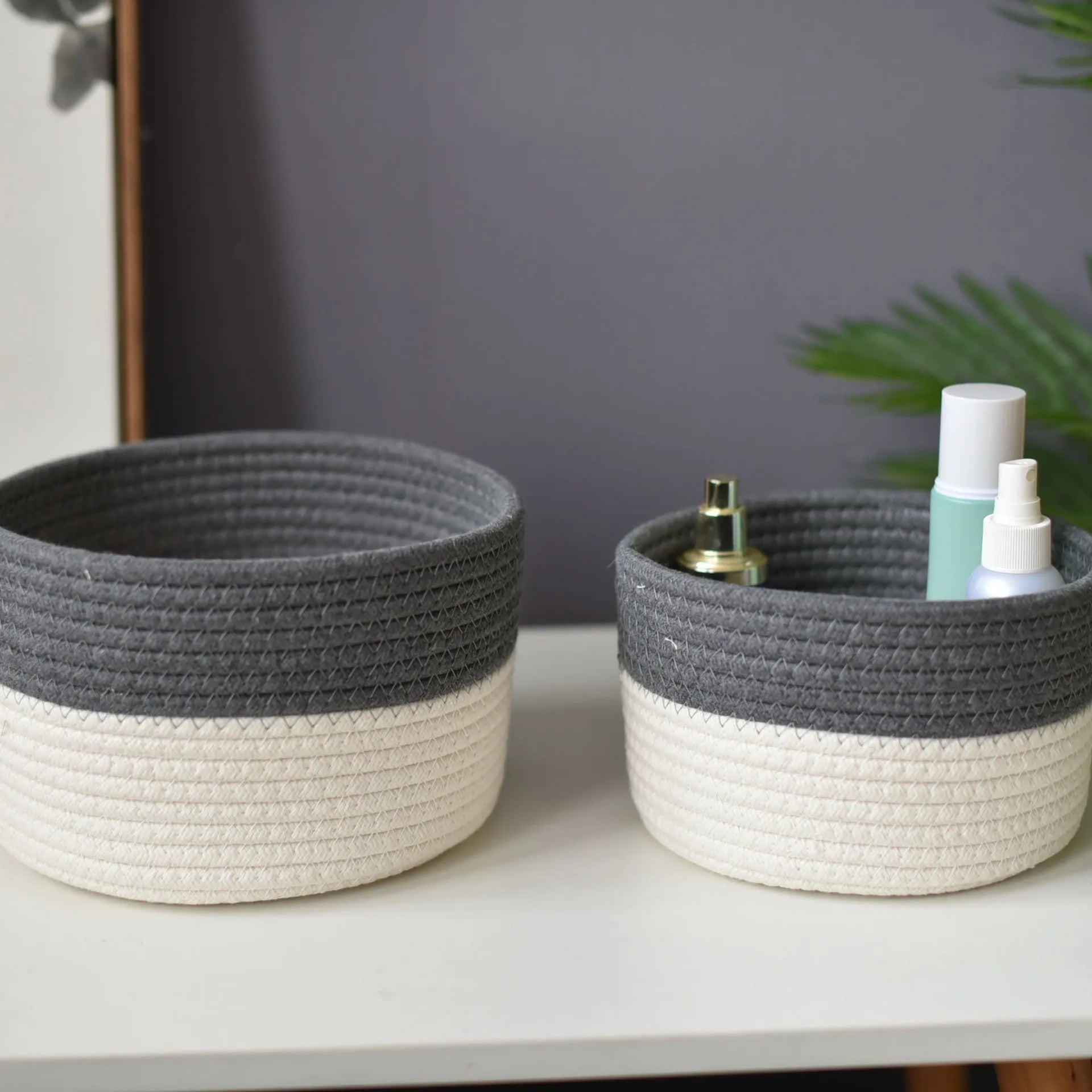 Handmade Eco-Friendly Foldable Linen Storage Basket Cute Round Modern Home Use Woven Cotton Thread Snacks Sundries Cosmetics XXL