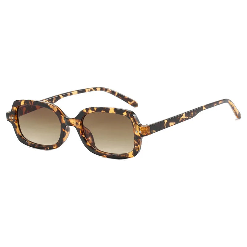 ADE WU KDD13115 Vintage Blue Lenses Square Sunglasses Retro Small Frame Rectangle Sunglasses Rivet Leopard Shades for Women Men