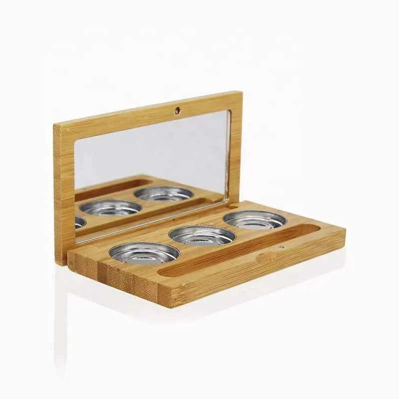 Eco Friendly Cosmetic Palette Container Bamboo Makeup Packaging 3 Colors Bamboo Eyeshadow Palette