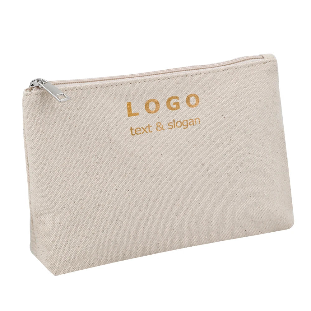 Custom 100% Cotton Canvas Cosmetic Bag with Zipper Wholesale Natural Calico Cotton Fabric Make up Pouch for Promotional Gift