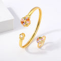 Customised Gold Filled Bangles Cz Indian Tube Sparkle 18K Gold Plated Copper Fancy Bracelet Ring Set