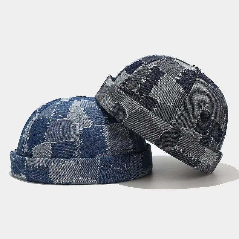 MIO Custom Brimless Hat Color Patchwork Brimless Hat Docker Jean Brimless Hat Rolled Cuff Skull Cap Adjustable Baseball Cap