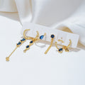 Fashion Design Light Luxury Fringe Blue Zircon Earrings Personality Exquisite Long Pendant Jewelry Set 18K Gold Plated for Women