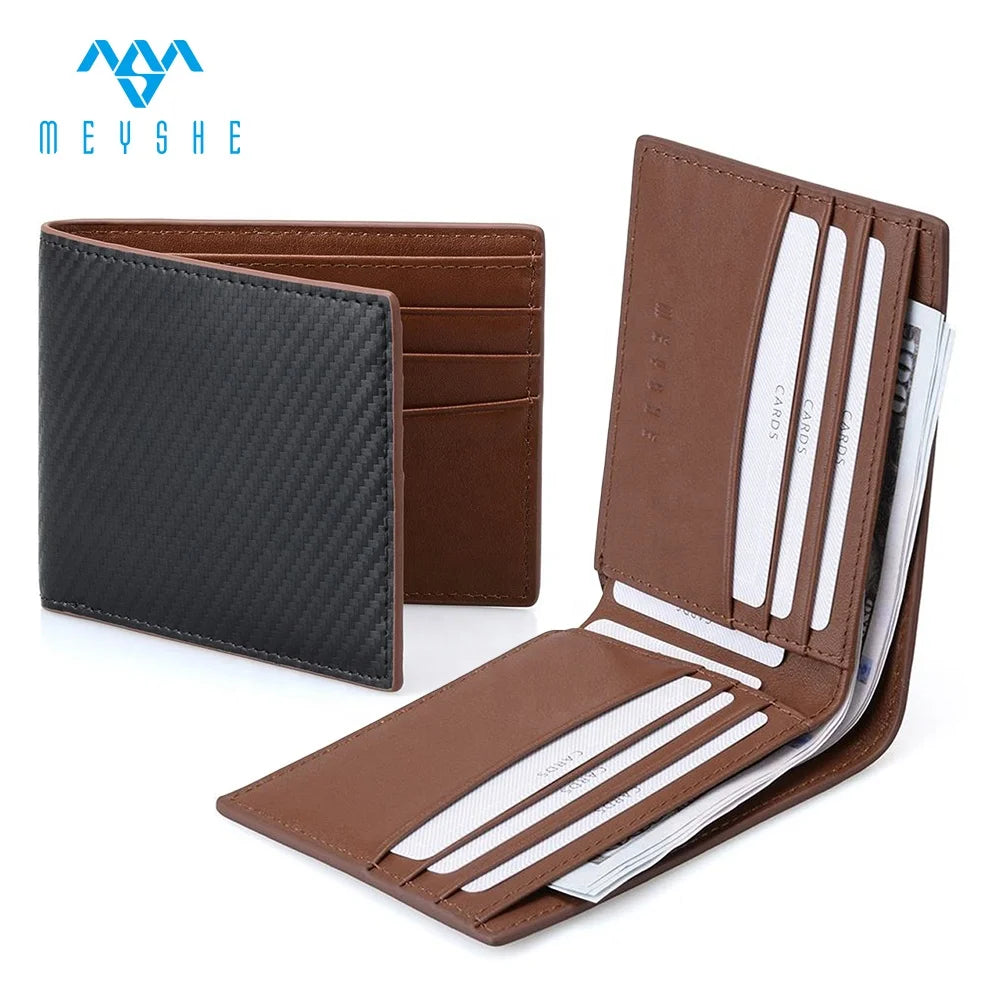 OEM Factory Custom Carbon Fiber and Full Grain Genuine Leather RFID Blocking Slim Men Wallet Card Holder