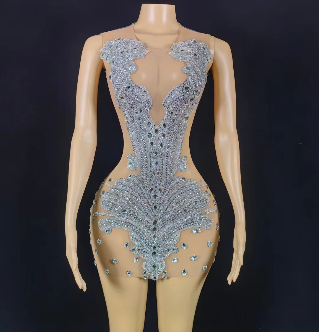 Vestido See Through Mesh Dinner Gown Evening Dress Large Size Women Birthday Party Mini Dress Ladies Sequin Cocktail Club Dress