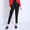 Wholesale Basic Design Classic Style Black & White Buttons Slim Quality Pencil Casual Women Pants Trousers