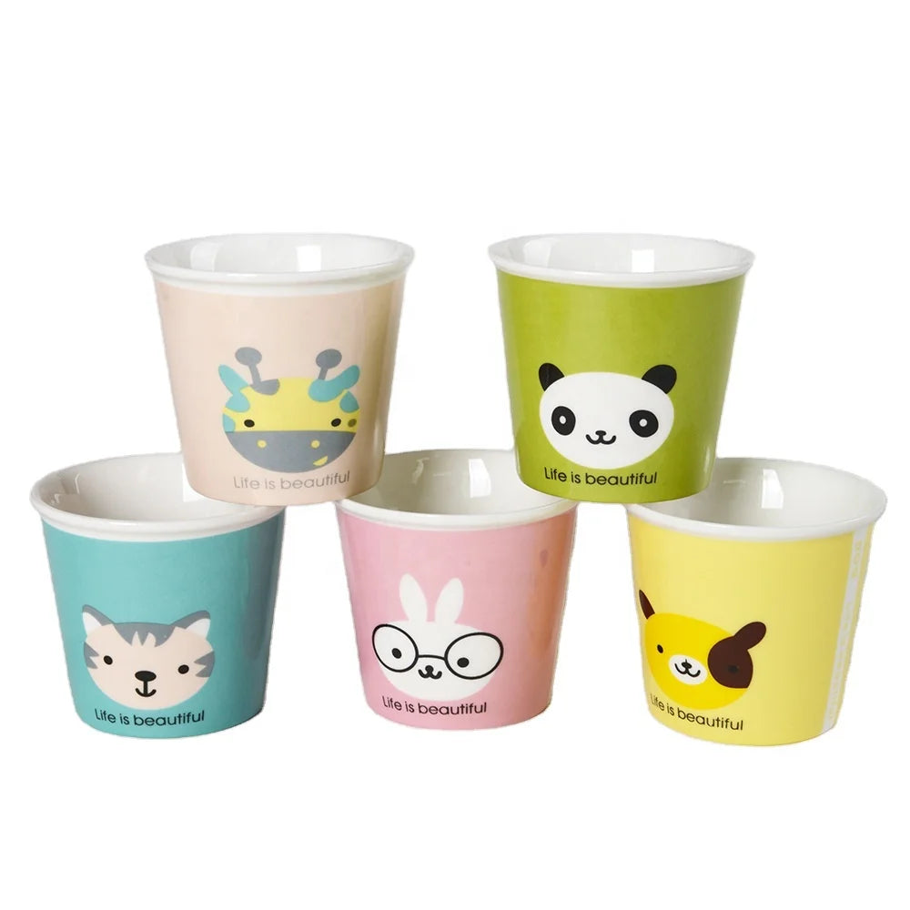 Factory Bulk Cheap Price Wholesale Retail Colorful Decal logo Printing Low Capacity 120ml Sip and Snack Ceramic Water Coffee Cup