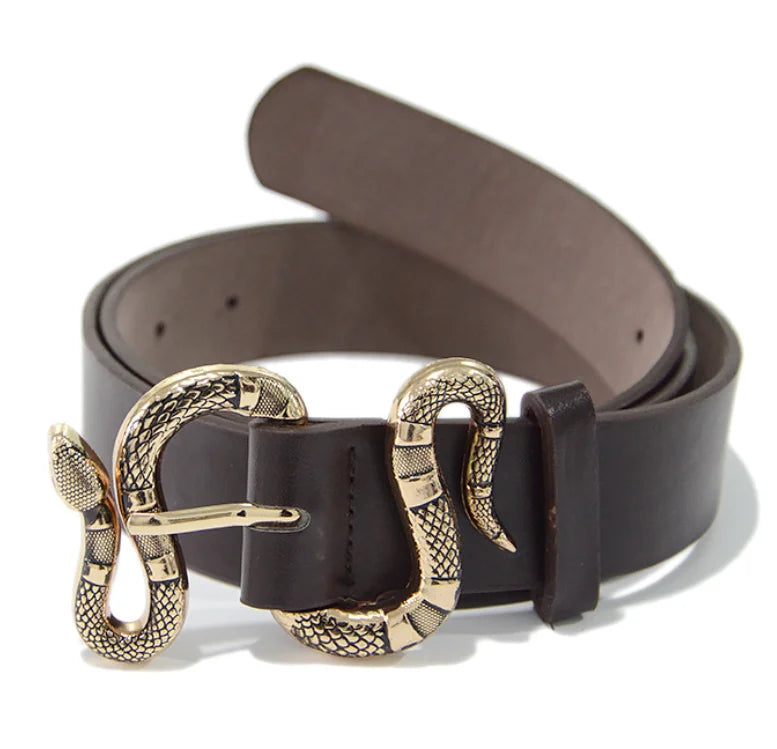 Fashion Women Black Brown Leather Belt With Snake Buckle