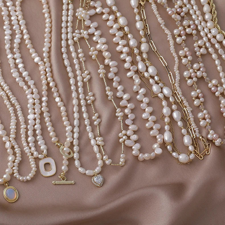 Elegant Handmade Freshwater Pearl Choker Necklace Heart Baroque Gold Plated Copper Zircon Stone Women Necklace