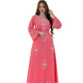 Women Summer Chiffon High Quality Hot Fix Rhinestone Fashion Elegant Clothes V Neck Party Muslim Dress