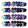 Trendy Charm Evil Eye 7 Chakra 8mm Tiger Eye Lava Turquoise Agate Quartz Bead Women Healing Natural Stone Bracelet Jewelry