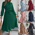 2025 European American Women's Dress Elegant Collar Long Sleeve Waist Pleated Casual Y2K for Spring Summer Dress