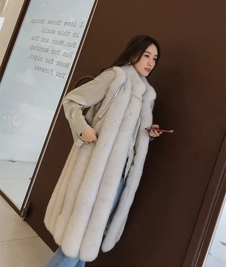 New Arrive Winter Fox Fur Vest Ladies Long Vest With Fur Detail Elegant Real Fur Gilet Women