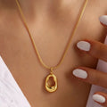 Trendy Hollow Water Drop Necklace Pendant Niche Design Versatile High-End 18K Gold Plated Geometric Stainless Steel Clavicle