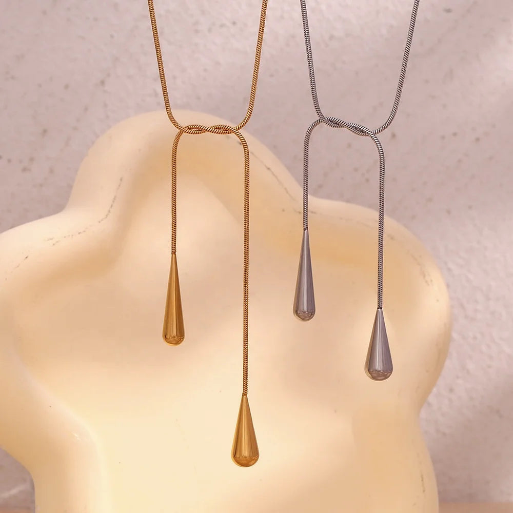 Water Drop Snake Chain Necklace Gold Plated Pendant Necklace Gold Plated Stainless Steel Jewelry