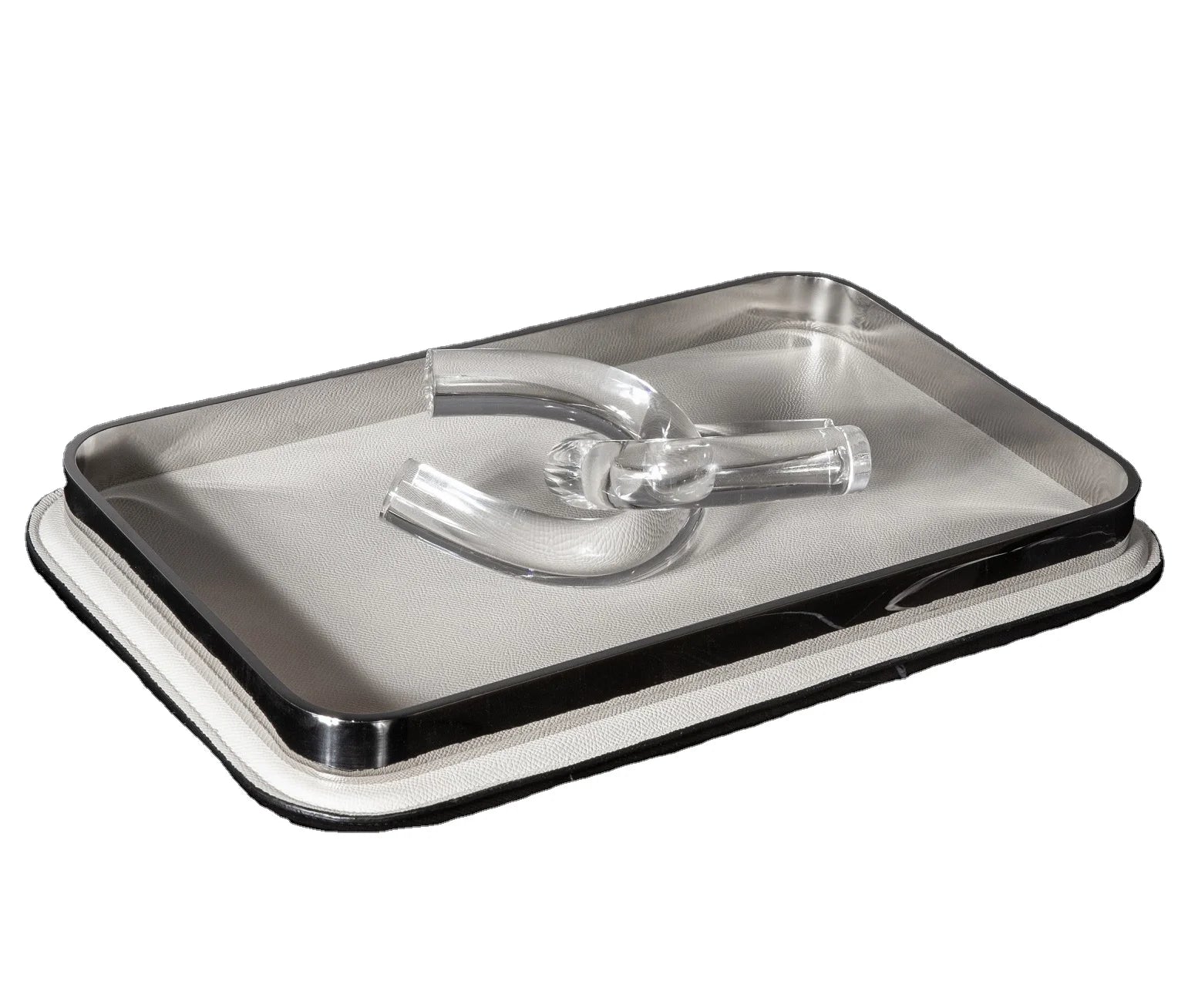 Hot Selling Custom Rectangle Serving Tray Handmade Metal Leather with Stainless Steel Frame for Home Decorative Serving Trays