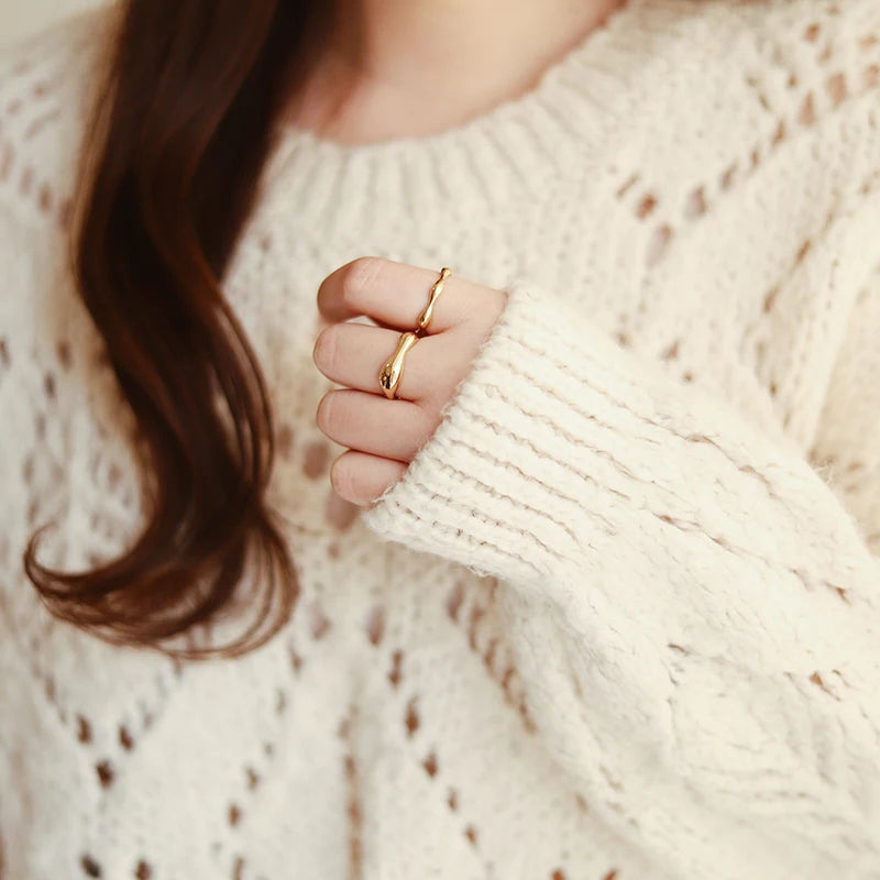 Stainless Steel Ring Women Jewelry Unique Design Gold Plated Ring Two Pieces Sonic Ring Set