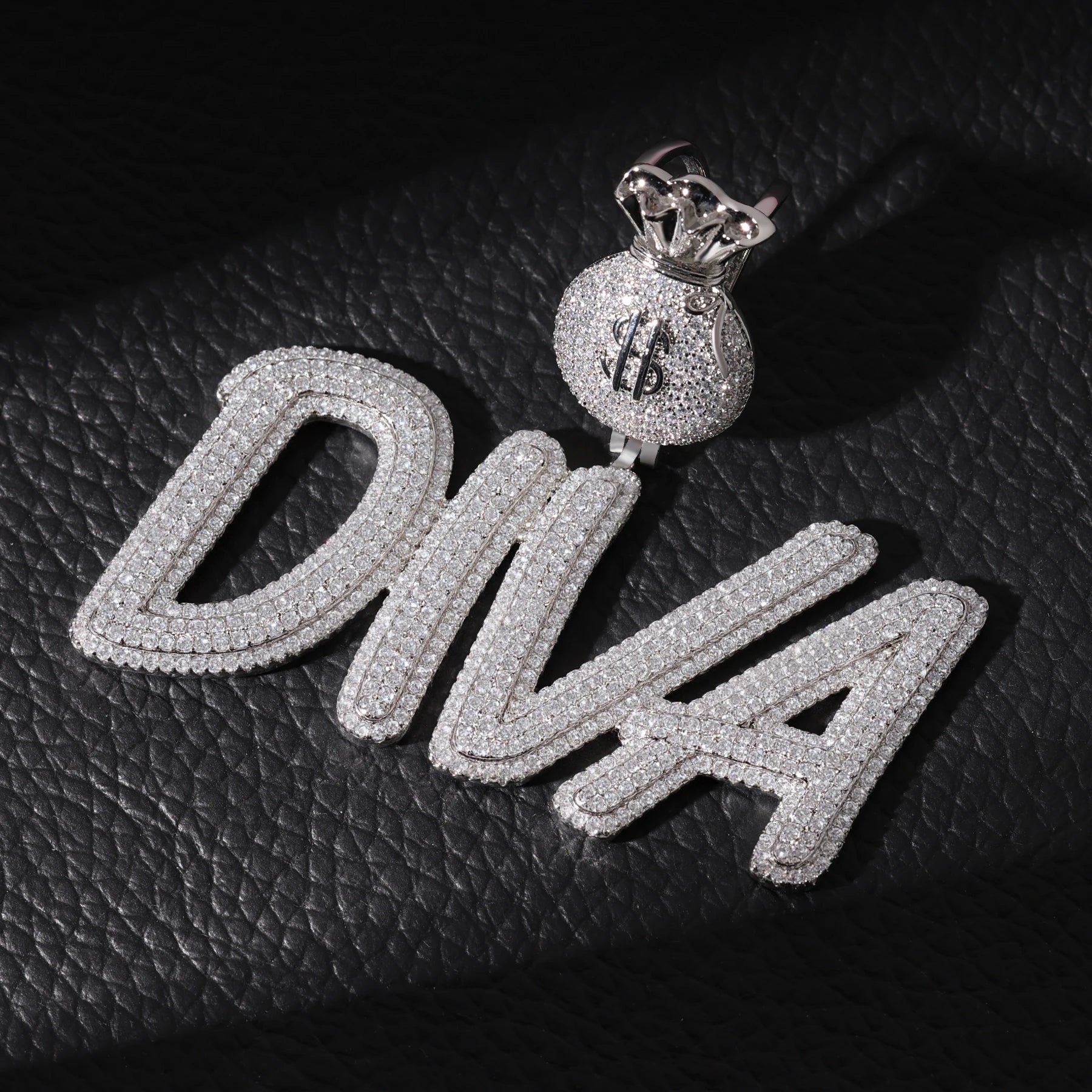 Hot Sale Money Bag Bail Custom Fat Body Font Name Pendant Personalized Iced Out 5A Zircon Letter Pendant Hip Hop Women's Jewelry