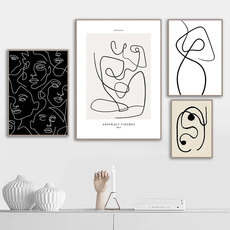 Modern Abstract Line Canvas Painting Black White Minimalist Print Painting Nordic Poster Woman Body Picture Wall Art