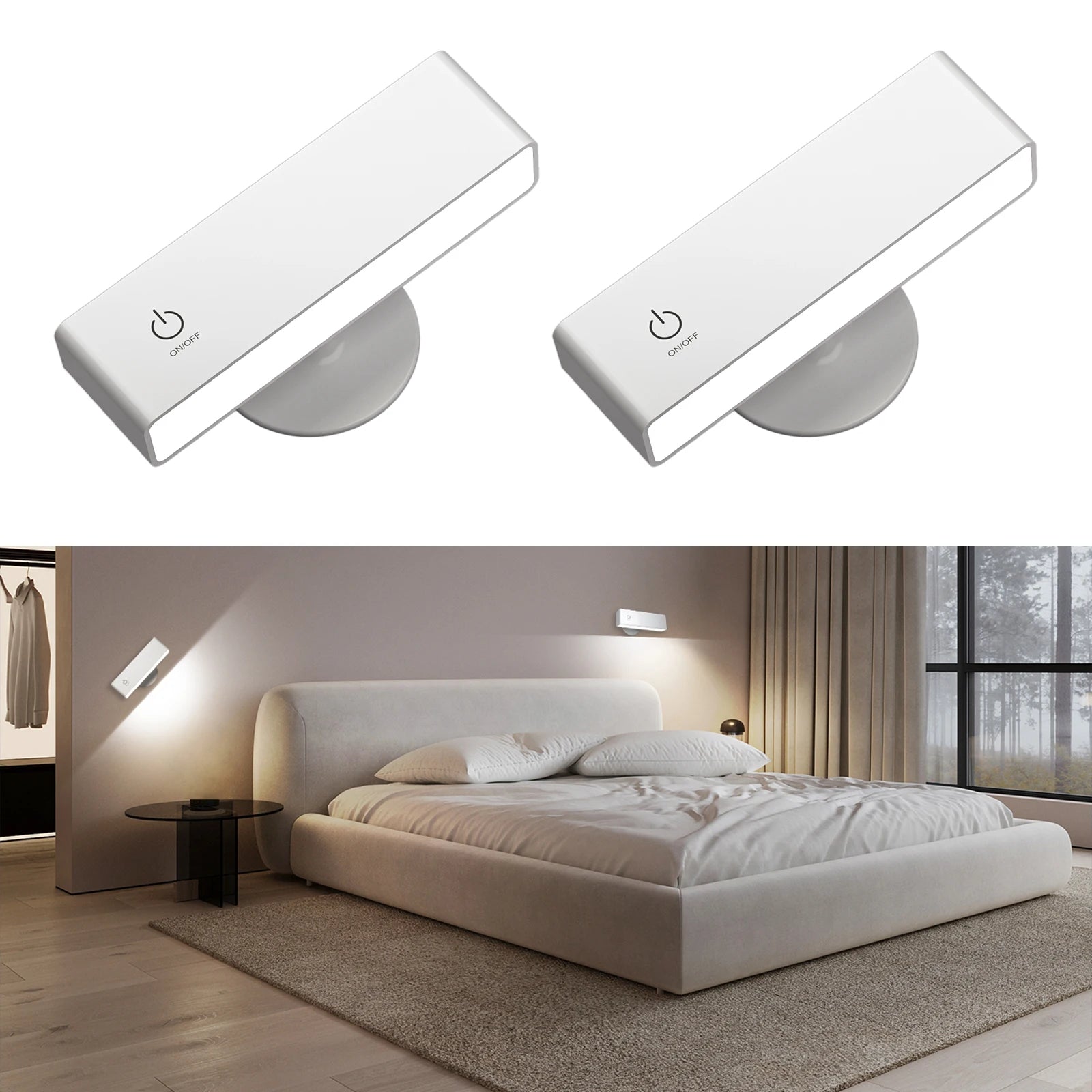 2 Pack Rechargeable Wall Lights with Remote Magnetic & Dimmable 360 Rotation Cordless Adhesive Wall Sconce for Bedside Reading