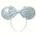 Silver Shinny Mouse Ears Headband for Girls Shinny Sequin Bow Hairband Festival Party Cosplay DIY Hair Accessories
