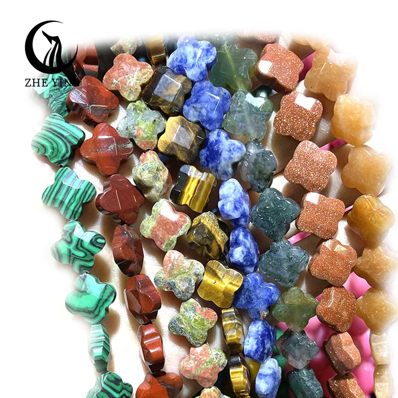 Zhe Ying 12MM Faceted Clover Beads Natural Stone Crystal Clover Shape Stone Spacer Beads for Jewelry Making Necklace