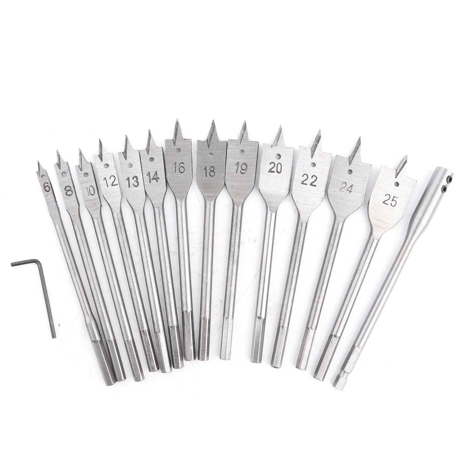 15pcs High-Carbon Steel Flat Drill Bits Set 6-25Mm Durable Woodworking Tool with Spade Long Drill Bit for Woodworking
