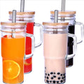 Personalized 20 oz Glass Milk Tea Juice Container with Bamboo Lid and Straw 2025