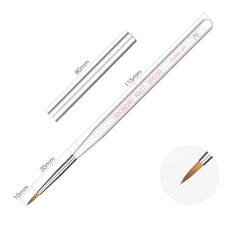 OEM Private Label Gel Nail Brush with Clear Acrylic Handle Art Brush with PET Nylon Hair by Nail Brush Manufacturer BW6-10