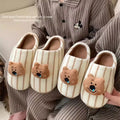 XIXITIAO Soft Closed Toe Cute Cotton Bear TPR Midsole Anti-Slip Autumn Winter Warm Men Women Cotton Slides Fast Shipping