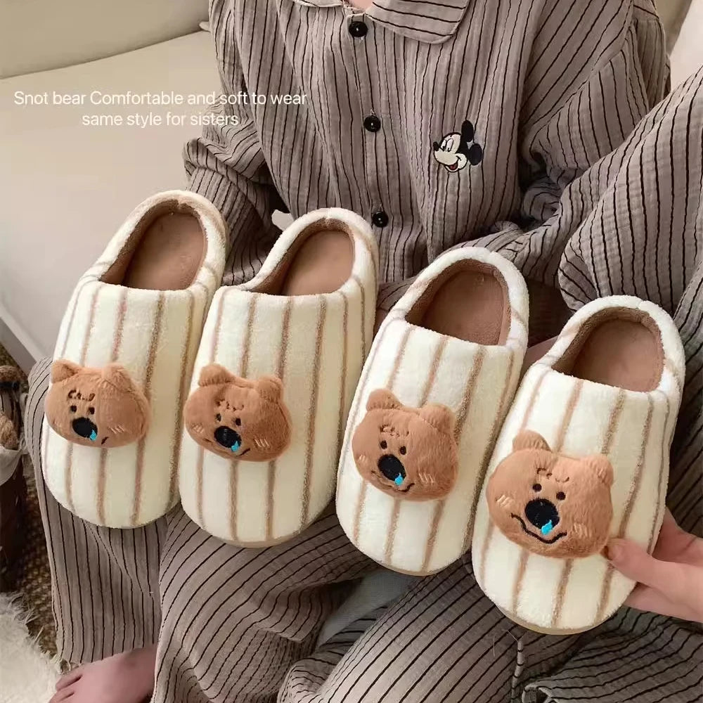 XIXITIAO Soft Closed Toe Cute Cotton Bear TPR Midsole Anti-Slip Autumn Winter Warm Men Women Cotton Slides Fast Shipping