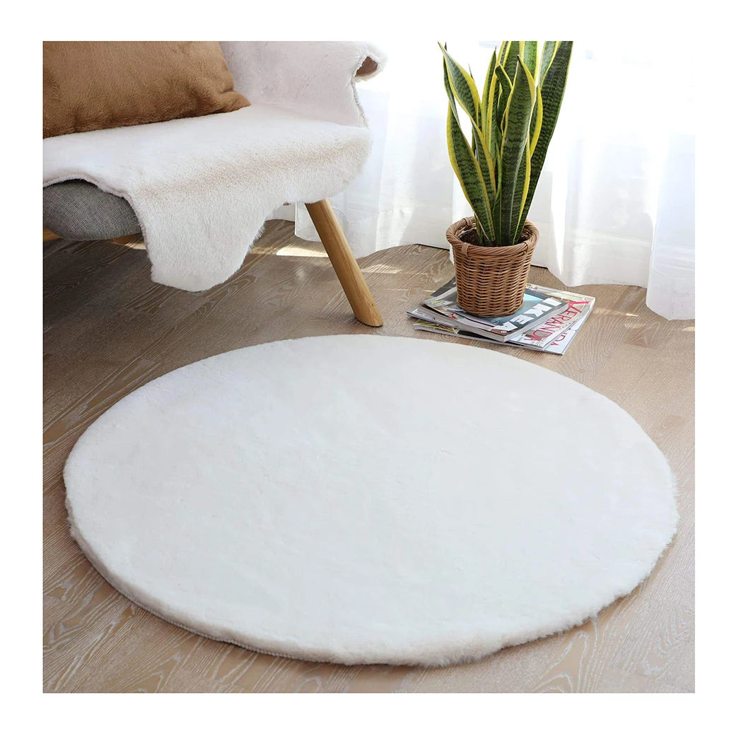 Modern Area Rug Bedroom Floor Sofa Living Room Ultra Soft Round Faux Rabbit Fur Throw Rug